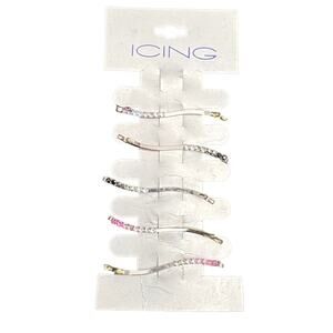 Y2K Silver Rhinestone Bobby Pins Pink Clear Crystal Hair Pins NOS Deadstock